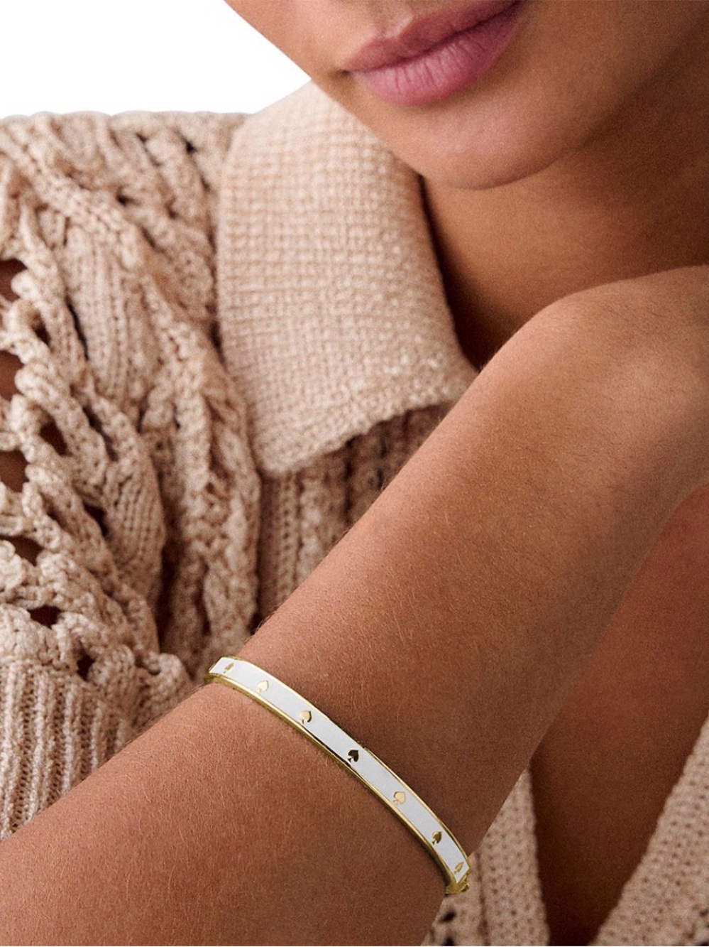 kate spade Spot the Spade Enamel Hinged Bangle Bracelet White Gold - Picture 5 of 12